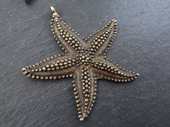 Large Starfish Sea Star Necklace Pendant, Side Facing Bail, Antique Bronze Plated, 1pc