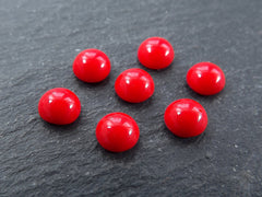 6mm Poppy Red Glass Cabochons, Red Czech Glass, Dome Cabochon, Round Glass Beads, 8pcs