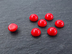 6mm Poppy Red Glass Cabochons, Red Czech Glass, Dome Cabochon, Round Glass Beads, 8pcs