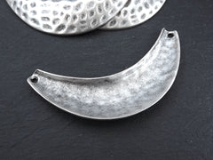 Hammered Necklace Blank Pendant Crescent Connector Holes, Mini Collar, Metal Blank, Matte Antique Silver Plated, 1pc