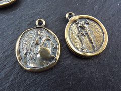 Ancient Greek Coin Pendant Charm, Demetrios Poliorketes, King of Macedonia, Poseidon Coin, Replica Coin, Necklace Coin, Antique Bronze, 2pc