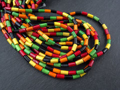 Rainbow Wood Beads, Mixed Color, Colorful, Multicolor, Tube Beads, Wooden Beads, Tubular Spacers, 16 inch Strand, 8mm, 2 Strands, Mix 3