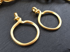 Twisted Circle Loop Pendant Connector Link, Gold Ring Closed Loop, 22k Matte Gold Plated, 2 PC