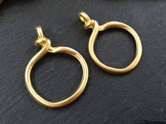 Twisted Circle Loop Pendant Connector Link, Gold Ring Closed Loop, 22k Matte Gold Plated, 2 PC