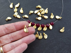 Gold Pinched Drop Paddle Beads, Mykonos Greek Beads, Organic Metal Beads, Jewelry Making Bead Spacer, 22k Matte Gold Plated 6pc