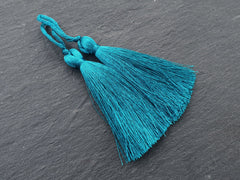Ocean Blue Silk Tassel Braided Loop, Handmade Quality Tassel, Jewelry Tassel, Keychain tassel, Home Decor tassel, 3inch = 77mm, 2pc