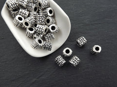 Large Silver Bubble Tube Bead, Barrel Bead, Statement Beads, Bracelet Bead Spacer, Metal Beads for Jewelry Making, Matte Antique Silver, 3pc