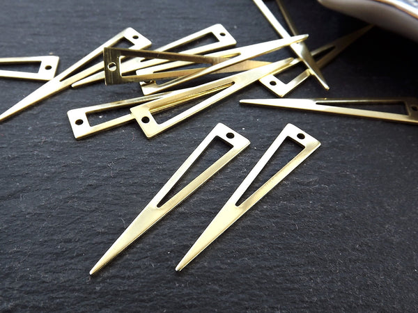 12 Raw Brass Triangle Spike Pendant Charm Blank, Hollow Cut Out Triangle, Earring Connector Findings, 40x8mm,