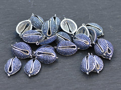 Cowrie Shell Connector Charms, Silver Rhinestone Shell Charms, Navy Blue Micro Pave Cowrie Shell, Puka Shell, Bracelet Charm