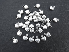 Tiny Heart Charms, Silver Puff Heart Charm, Mini Heart Charms, Jewelry Making Supplies, Matte Antique Silver Plated, 30pcs