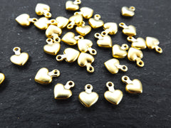 Tiny Heart Charms, Gold Puff Heart Charm, Mini Heart Charms, Jewelry Making Supplies, 22k Matte Gold Plated, 30pcs