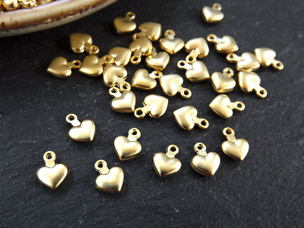 Tiny Heart Charms, Gold Puff Heart Charm, Mini Heart Charms, Jewelry Making Supplies, 22k Matte Gold Plated, 30pcs