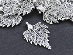 Skeleton Leaf Pendant Charm, Filigree Leaf, Metal Leaf Pendant, Drop Foliage Charms, Antique Silver Plated