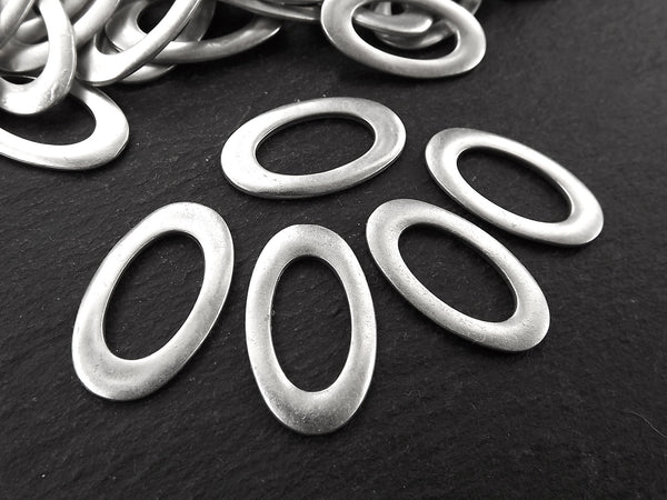 Flat Oval Link Components, Closed Loop, Silver Loop, Silver Oval Finding, Silver Charm Link, Silver Supplies, 26x15mm, Matte Silver, 5pc