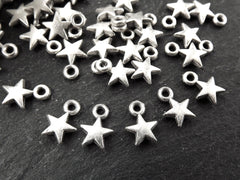 20 Mini Puff Star Charms, Silver Star Charm, Tiny Charms, Drop Charm, Bracelet Charms, Beading Supplies, Matte Antique Silver Plated