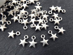 20 Mini Puff Star Charms, Silver Star Charm, Tiny Charms, Drop Charm, Bracelet Charms, Beading Supplies, Matte Antique Silver Plated