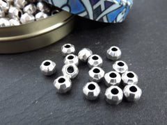 Hexagon Facet Bead Spacers, Silver Rondelle, Greek Mykonos Silver Bead, Tarnish Resistant Beads, Matte Antique Silver 15pcs