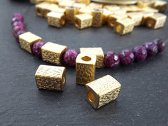 Rectangle Gold Bead Spacers, Large Bracelet Focal Beads, Gold Necklace Bead, Tarnish Resistant Beads, 22k Matte Gold Plated. 3pcs
