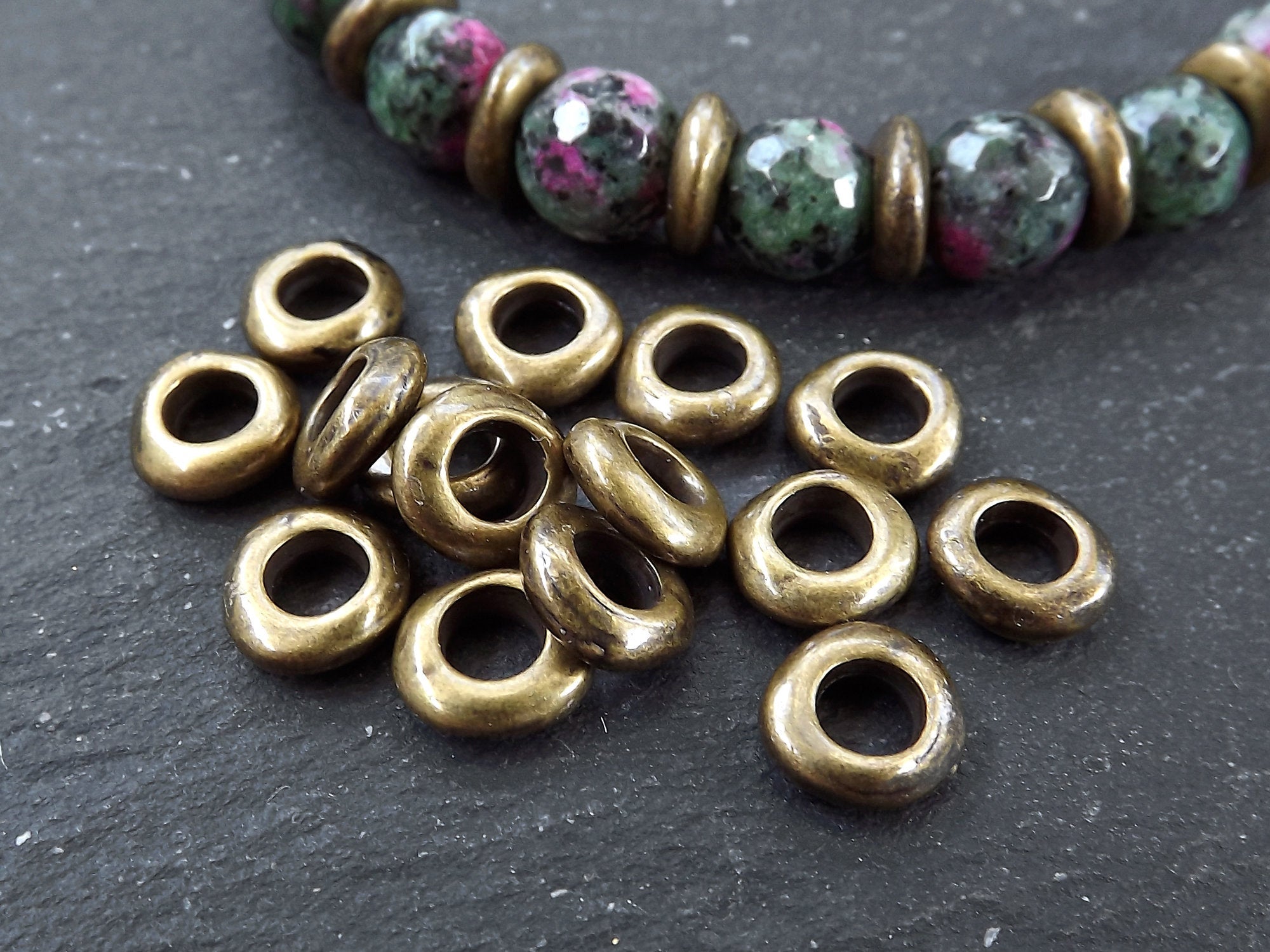 Small Bronze Washer Bead Spacers, Mykonos Greek Beads, Organic Round Metal  Beads, Jewelry Making Supply, Antique Bronze Plated, 20 pc