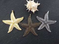 Large Starfish Sea Star Necklace Pendant, Side Facing Bail, Antique Bronze Plated, 1pc