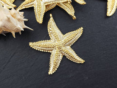 Large Starfish Sea Star Necklace Pendant, Side Facing Bail, 22k Matte Gold Plated, 1pc