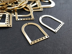 8 Raw Brass Arch D Shaped Cut Out Thin Pendant Charm Blank, Earring Connector Findings, 29x21mm, 8 Holes,