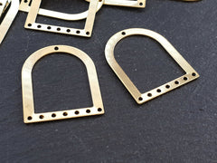 8 Raw Brass Arch D Shaped Cut Out Thin Pendant Charm Blank, Earring Connector Findings, 29x21mm, 8 Holes,