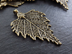 Large Skeleton Leaf Pendant Charm, Filigree Leaf, Metal Leaf Pendant, Drop Foliage Charms, Fall Nature Jewelry, Antique Bronze Plated