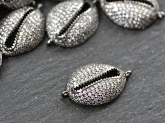 Cowrie Shell Connector Charms, Gunmetal Rhinestone Shell Charms, Clear Micro Pave Cowrie Shell, Puka Shell, Bracelet Charm
