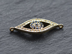 Evil Eye Bracelet Connector, Ellipse Greek Eye Charm, Turkish Nazar, CZ Rhinestone Micro Pave, DIY Jewelry Finding, Gold Plated