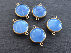 STOCK CLEARANCE SALE! 60% Off, 20mm Round Opal Glass Pendant - 22k Gold plated Bezel  - 1pc