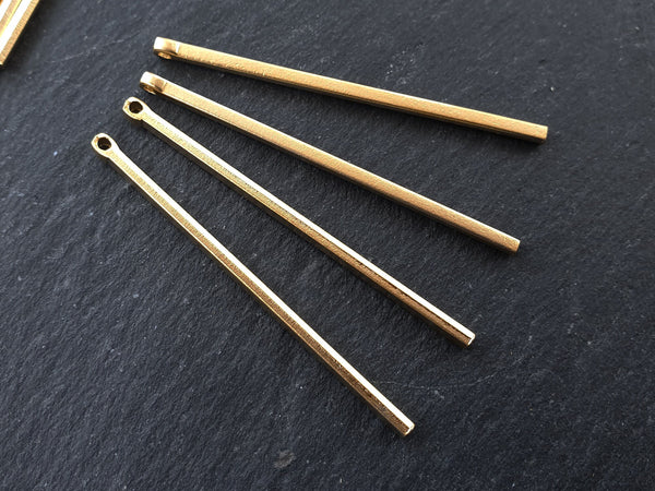 Long Bar Charm Pendants, Rectangle Pendant, Vertical Square Pendant Bar, Simple Geometric Minimalist, 22k Matte Gold Plated, 4pc