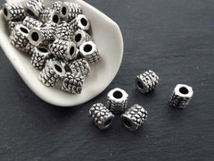 Large Silver Bubble Tube Bead, Barrel Bead, Statement Beads, Bracelet Bead Spacer, Metal Beads for Jewelry Making, Matte Antique Silver, 3pc