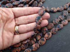 Flat Oval Matt Goldstone Copper & Navy Blue Gold Speckled Stone Beads, DIY Loose Beads, 18x13mm, Half Strand, 11pcs