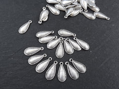 15 Silver Spiral Teardrop Charms, Tear Drop Dangle Pendant Charm, Matte Antique Silver Plated Brass