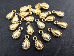 20 Gold Mini Teardrop Charms, Tiny Tear Drop Dangle Charm Pendants, 22k Matte Gold Plated Brass