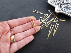 12 Raw Brass Triangle Spike Pendant Charm Blank, Hollow Cut Out Triangle, Earring Connector Findings, 40x8mm,