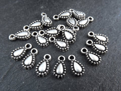 20 Silver Mini Teardrop Charms, Tiny Tear Drop Dangle Charm Pendants, Matte Antique Silver Plated Brass