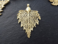 Gold Skeleton Leaf Pendant Charm, Filigree Leaf, Metal Leaf Pendant, Drop Foliage Charms, 22k Matte Gold Plated