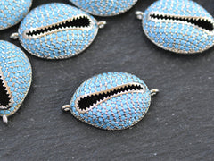 Cowrie Shell Connector Charms, Silver Rhinestone Shell Charms, Blue Micro Pave Cowrie Shell, Puka Shell, Bracelet Charm