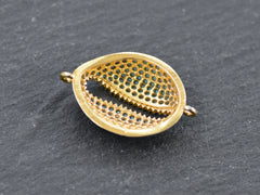 Cowrie Shell Connector Charms, Gold Rhinestone Shell Charms, Blue Micro Pave Cowrie Shell, Puka Shell, Bracelet Charm