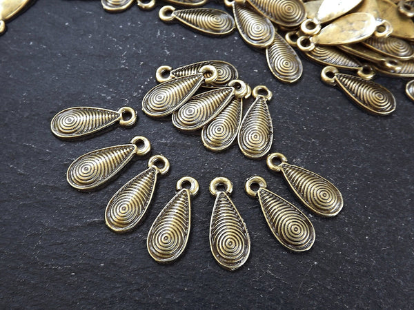 15 Spiral Teardrop Pendant Charms, Tear Drop Dangle Pendant Charm, Antique Bronze Plated Brass