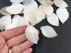 Leaf Pendant, Mother of Pearl Carved Leaf Pendant, White Carved Shell, MOP Leaves Carving, MOP Beads, Front Drilled, 45x30mm, 2pc