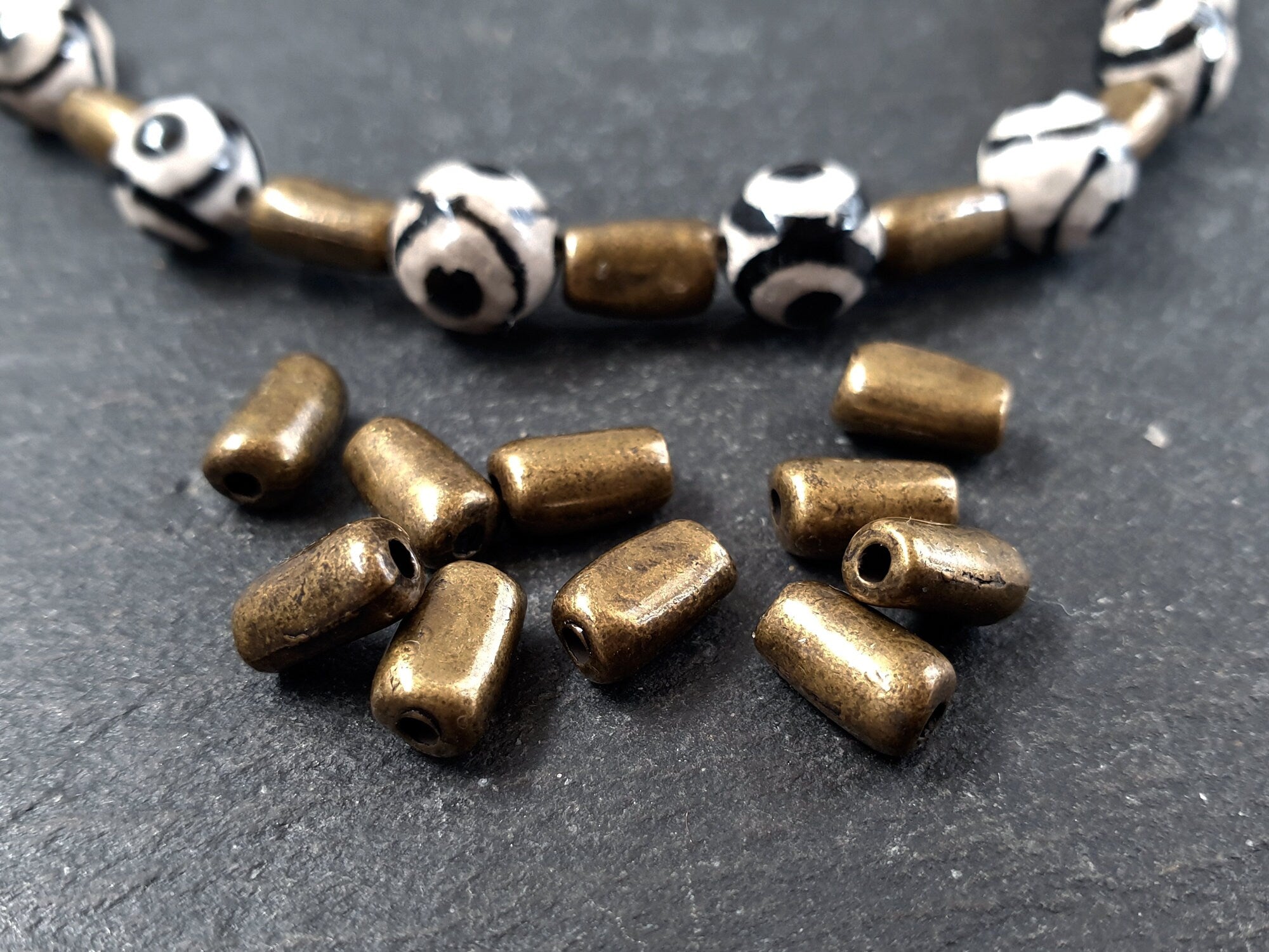 Bronze Tube Bead Spacers 8mm, Organic Nugget Beads, Short Large Greek Mykonos Bead, Tarnish Resistant Beads, Antique Bronze Plated, 10pcs