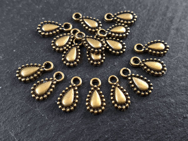 20 Bronze Mini Teardrop Charms, Tiny Tear Drop Dangle Charm Pendants, Antique Bronze Plated Brass