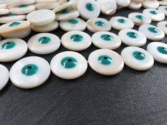 5 Mother of Pearl Round Evil Eye Beads, Enamel Evil Eye Bead, MOP Beads, Nazar Protective Symbol Talisman Jewelry, 20mm