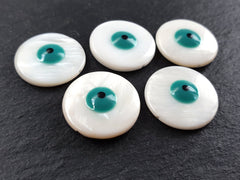 5 Mother of Pearl Round Evil Eye Beads, Enamel Evil Eye Bead, MOP Beads, Nazar Protective Symbol Talisman Jewelry, 20mm