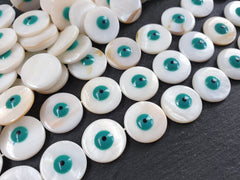 5 Mother of Pearl Round Evil Eye Beads, Enamel Evil Eye Bead, MOP Beads, Nazar Protective Symbol Talisman Jewelry, 20mm