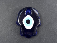 Blue Evil Eye Glass Hamsa Hand Pendant Bead Artisan Handmade Turkish Nazar Protective Symbol Talisman Jewelry Design Home Decor - 80mm