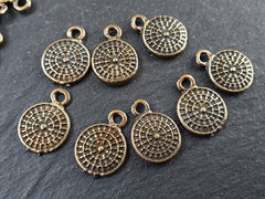 8 Bronze Rustic Coin Charm Pendant, Tribal Dot Disc Charms, Round Drop Pendant Charm, Turkish Jewelry Supplies, Antique Bronze Plated